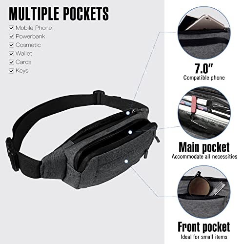 WATERFLY Fanny Pack Waist Bag: Small Hip Pouch Bum Bag Fannie Pack Phanny Fannypack Waistpack Bumbag Beltbag Sport Slim Fashionable for Jogging Hiking Hiker Woman Man - color: B-Grey