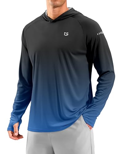 Men's Sun Protection Hoodie Shirts Long Sleeve UPF 50+ Swim Shirts for Men Rash Guard Fishing Shirt Quick Dry - color: Gradient Black Blue, size: Medium