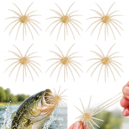 6Pcs Sea Urchin Bait, Realistic Fuzzy Dice Fishing Lure for Bass & Perch, Floating TPR Swimbait with Reflective Stars, 6 Colors Artificial Worm Bait for Saltwater & Freshwater - color: F, size: 4.33"