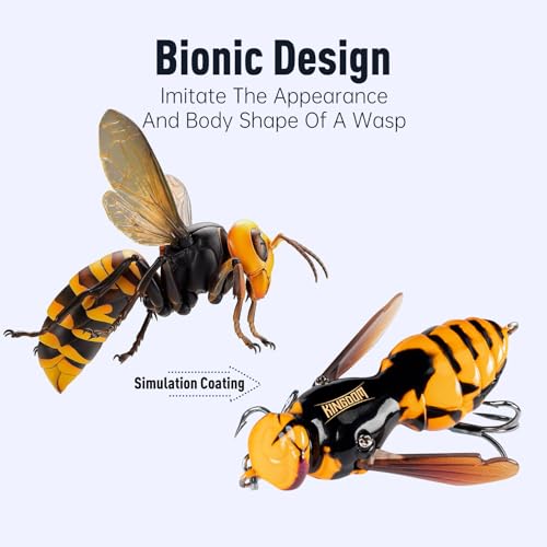 Kingdom Wasp Crawl Bait Insect Bionic Floating Fishing Lures Swimbaits Hard Artificial Baits Lure Freshwater and Saltwater Bass Carp Pike Walleye Fishing ABS Material Carbon Steel Three Book Hook - color: 05, size: 6.6g