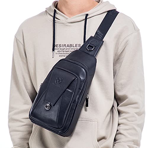 Hebetag Leather Sling Bag Crossbody Backpack for Men Women Outdoor Travel Work Shoulder Chest Pouch Camping Casual Daypack Black 18cm(W) x8cm(D) x30cm(H)(7.08"x3.14"x11.81") approx; - color: #08black