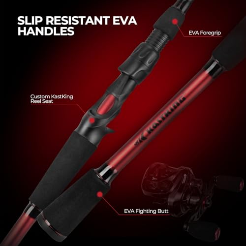 KastKing Royale Legend II Twin Tip Fishing Rod and Reel Combos, Spinning & Casting Combo, IM6 Graphite 2Pc Blanks, Extra Backup Tip Section, Stainless-Steel Guides, KastFlex Technology, EVA Handles - style: Cast: Right Reel, 6'6''- M Rod(2 Pcs + Extra Tip
