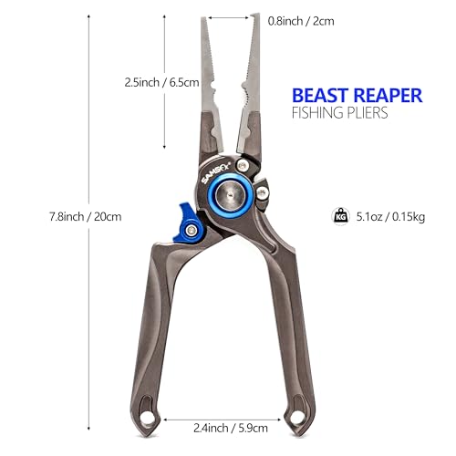 SAMSFX Fishing Pliers, Muti-Function Fly Fishing Tools, 8" Saltwater Resistant Gear Hook Remover Split Ring Tungsten Cutters, with Lanyard & Sheath - color: Blue Fishing Pliers with Dehooker