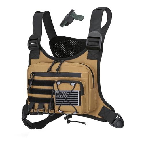 koculemi Outdoor Sports Chest Bag for Men, Chest Vest Holster Fits Most Pistols, EDC Travel Chest Pack for Running, Hiking - color: Khaki