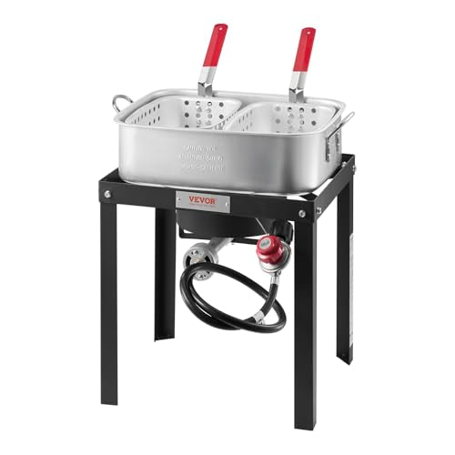 VEVOR 18 Qt Fish and Wing Fryer with Double Basket, Aluminum Propane Fish Fryer Kit, Outdoor Deep Fryer Seafood Pot with Thermometer and 58,000 BTUs Propane Burners, for Outdoor and Backyard Cooking - style: 18-qt