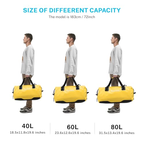 Gonex 40L 60L 80L Extra Large Waterproof Duffle Travel Dry Duffel Bag Heavy Duty Bag with Durable Straps & Handles for Kayaking Paddleboarding Boating Rafting Fishing - color: Yellow, size: 80L