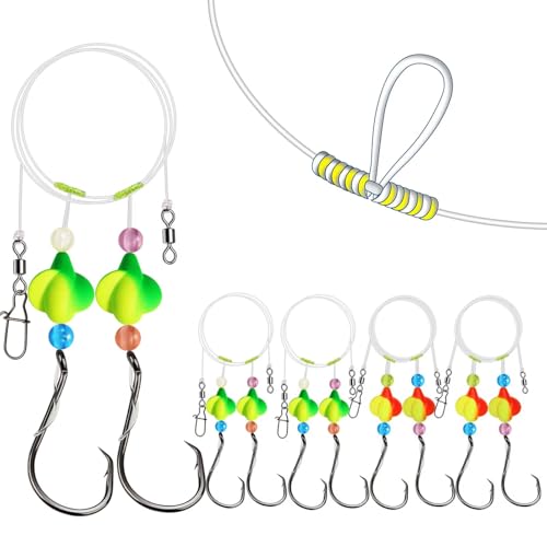 Dovesun 10PCS/4PCS Pompano Rigs for Surf Fishing Saltwater Fishing Rigs with Floats and Beads Unique Double-Line T-Knot Pre-Rigged Surf Fishing Gear & Tackle with Circle Hooks - color: Propeller Float(2colors)*4PCS, size: 2/0 Hook