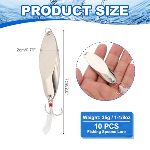 PATIKIL Fishing Spoons, Fishing Lures Casting Spoon Treble Hooks Jigs Hard Metal Spinner Baits for Freshwater Saltwater Salmon - color: Silver Tone, size: 1-1/8 oz