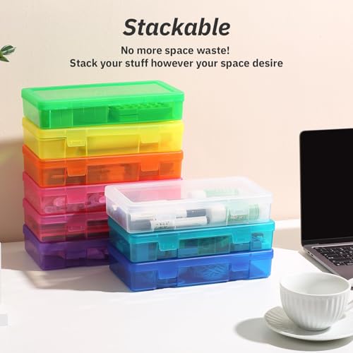 novelinks Clear Pencil Box and Small Plastic Storage Containers with Lids | 9 Pack, Medium Color, Plastic Pencil Boxes, Board Game Storage Containers, Task Boxes for Special Education, Mini Organizer - color: 9 Pack Medium -Color