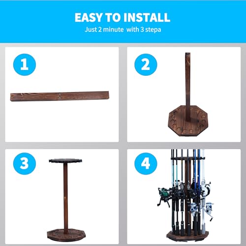 360° Rotating Natural Wood Fishing Rod Holder, Round Floor-Standing Fishing Rack Stores 16 Rods, Fishing Pole Storage Organizer for Garage, Basement, or Shed, Easy to Install - size: Round