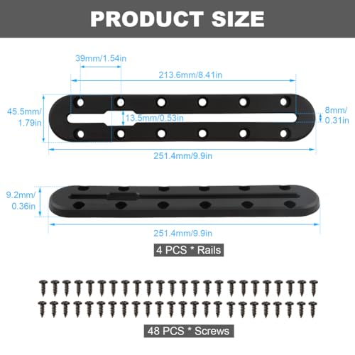4PCS Kayak Track, Kayak Low Profile Track for Fishing Rod Holder, Kayaks Tracks Accessories, Kayaks Mount Tracsk, for Fishing Rod, Cup Holder, Paddle Holders, Anchor Cleats(Size:M) - size: Medium