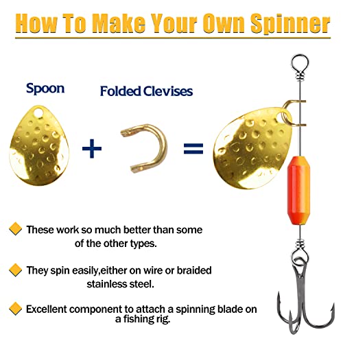Fishing Clevis Easy Spin U-Shaped Brass Links, 120/250pcs Quick Change Spinner Clevis Spinner Blade for Lure Making Spinnerbait Parts Accessory Freshwater Saltwater - color: Brass-120pcs