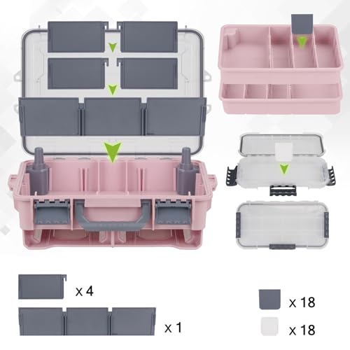 THKFISH Waterproof Tackle Box, Portable Fishing & Tackle Storage Box with Two 3500 Stowaway Boxes and Removable Dividers, Tackle Box, Thicker Floating Airtight Stowaway,Pink/Green/Blue/Grey - color: M-Grey