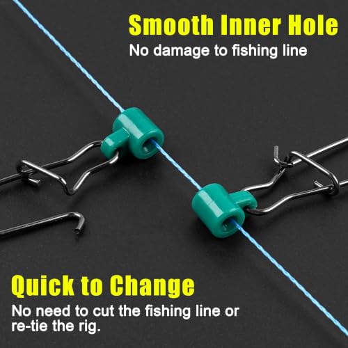 Fishing Line Sinker Slides- 30pcs Stainless Steel Braid Line Sinker Slider with Duo-Lock Snap High-Strength Line Weight Connectors for Saltwater Surf Fishing Rigs Catfishing - style: Green-30pcs
