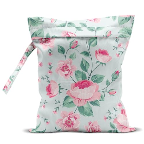 Wet Dry Bags for Diaper Waterproof Swimsuit Washable Reusable Bag for Beach Diapers Dirty Yoga Gym Clothes Plant Gifts for Men Baby Friend Women 12.5x10.2 Inches - color: Flower1