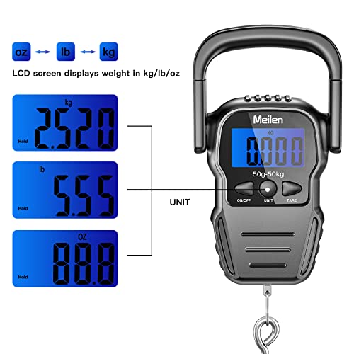 Luggage Scale, 110lb/50kg Luggage Weight Scale with Backlit LCD Display, Digital Fish Scale with Measuring Tape Portable Hanging Scale Suitcase Scale with Handle & Large Hook & 2 AAA Batties - color: Black handle-001