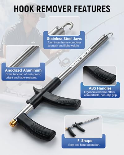 Fish Hook Remover Tool, Aluminum Fishing Hook Remover Extractor 13.6in - color: Dark Gray