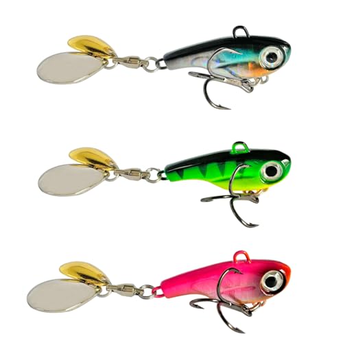 Tail Spinner Hard Metal Lures VIB Fishing Baits Jigging Spoons with Treble Hook Kit Sinking Blade Bait for Bass Trout Freshwater - size: 0.6oz(17g)-8#-3pc