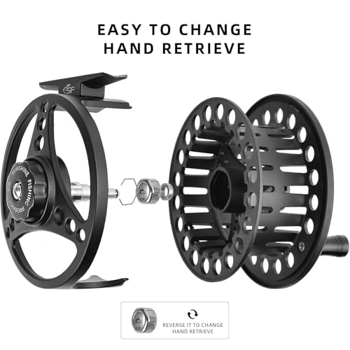 SF SF-001 Large Arbor Fly Fishing Reel with Aluminum Alloy Body 3/4wt 5/6wt 7/8wt Die Cast Pre-Loaded Fly Reel with Line Combo for Trout Bass Carp Pike Panfish - color: MB Preloaded with Fluorescent Yellow Fly Line, size: 3/4wt