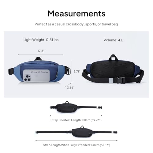 TOPEAST 4L Hiking Fanny Pack with Hidden Water Bottle Pocket, Water Resistant Nylon Waist Bag, Lightweight Crossbody Sling Bag for Men & Women, Large Capacity for Travel, Running, Walking & Cycling - color: BLUE