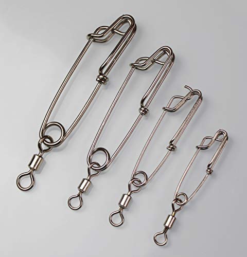 5pcs Longline Fishing Snap Clips Stainless Steel Floatline Tuna Clips with Rolling Swivel 5 Sizes - size: 3.2 inch(300LB)-5PCS