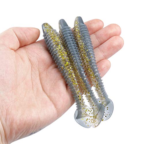 RUNCL Swimbaits Paddle 10/20/30/40PCS, 5/4/3/2 Inchs Paddle Tail, Soft Lure for Trout Crappie Bass, Durable Plastic Bait Swimmer for Saltwater/Freshwater, Fishing Lover's Gift - color: Blue Gold, size: 4in, 20pcs