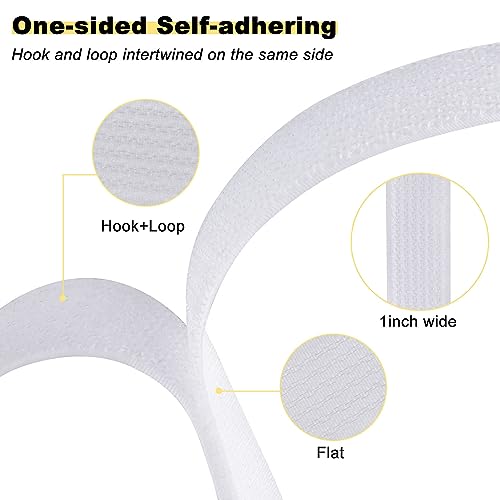YMCRLUX 1"x16ft Hook and Loop Straps with 25 Metal Buckles, Adjustable Fastening Cable Straps, Cut-to-Length Cinch Strap, Reusable Nylon Securing Cord Ties for Organizer or Storage, 1 inch Wide, White - size: 1in x 16ft White