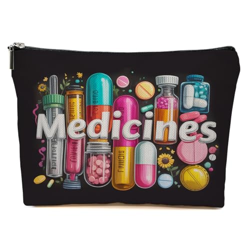 JIUWEIHU Medicine Makeup Bag Gifts: Colorful Medical Themed Cosmetic Toiletry Organizer Pouch for Teen Girls Women Doctor Nurse Healthcare.Ideal Gift for Travel, Christmas Birthday Gifts - color: Multicolor 0076