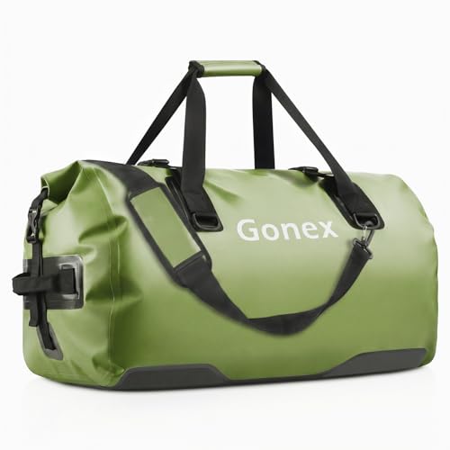 Gonex 40L 60L 80L Extra Large Waterproof Duffle Travel Dry Duffel Bag Heavy Duty Bag with Durable Straps & Handles for Kayaking Paddleboarding Boating Rafting Fishing - color: Army Green, size: 60L