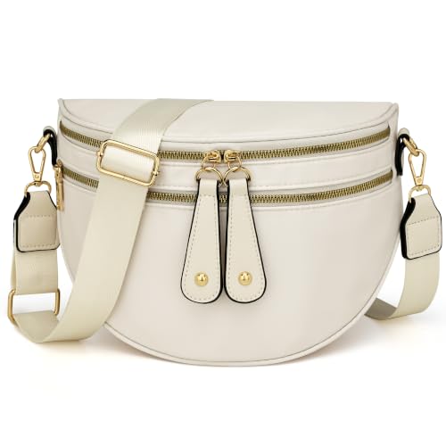 KKXIU Crossbody Sling Bag for Women Trendy Fanny Pack Vegan Leather Chest Bag | Trendy - color: Large-Beige
