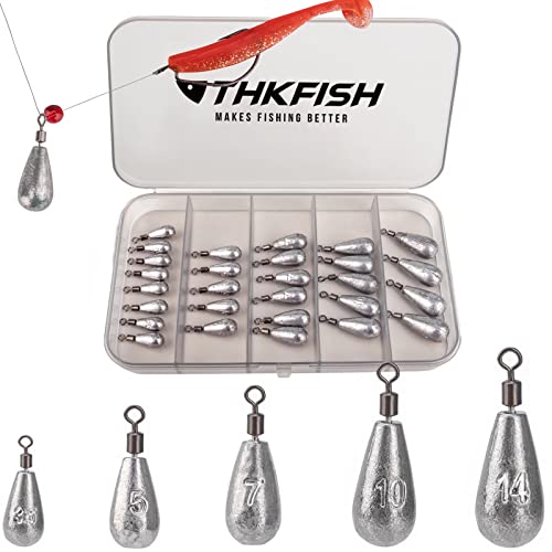 THKFISH Fishing Weights Sinkers Set, 28PCS Fishing Sinker Drop Shot Weights Kit,Drop Shot Rig Wacky Hooks for Saltwater Freshwater Bass Fishing - size: D-28pcs-Waterdrop Shape
