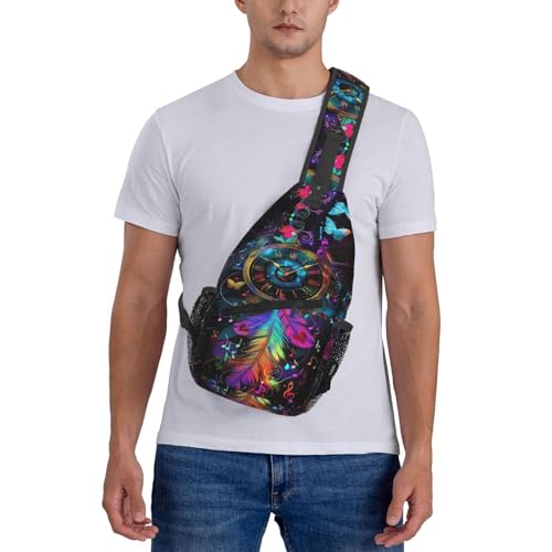 Clock With Dream Catcher Sling Backpack Chest Bag Crossbody Shoulder Bag Gym Cycling Travel Hiking Daypack For Men Women - color: Clock With Dream Catcher