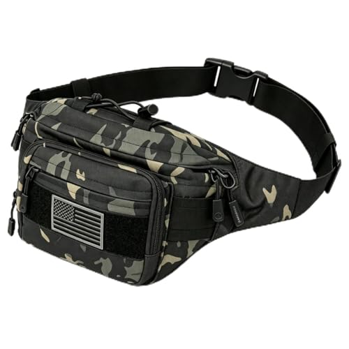 SOWHUP Tactical Fanny Pack,Military Waist Bag Pack with U.S Patch Utility Hip Belt Bumbag for Outdoor Fishing Hiking (Black c(4 Zipper Pockets)) - color: Black c(4 Zipper Pockets)