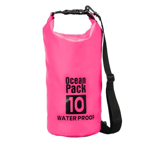 Waterproof Dry Bag, 10L Fit for Women Men Water Proof Bags Lightweight Dry Storage Floating Backpack with Whistle for Travel Backpacking Boating Kayaking (Rose Red) - color: Rose Red, size: 10L