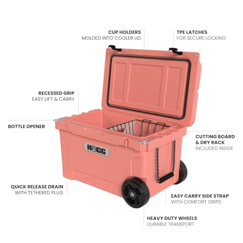 Hogg Rotomolded Coolers, Ice Chest with Wheels, Wheeled Cooler, Rotomolded Ice Chest, Dry Storage, Fishing and Camping Items, Birthday Gifts for Men - color: Desert Flower, size: 45qt