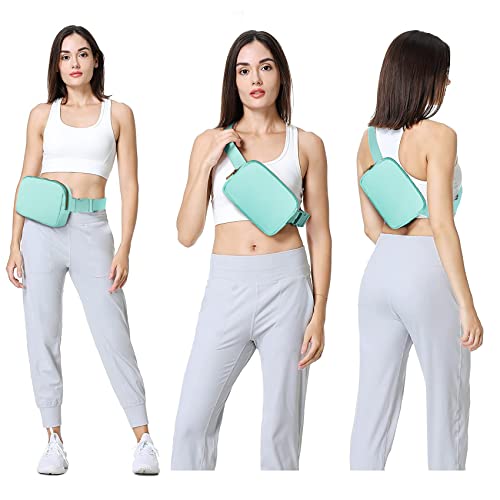 VOROLO Fanny Pack For Women And Men Crossbody Bag Belt Bag | Adjustable Strap Graduation Gifts Lightweight Travel Running - color: Black+Light Green