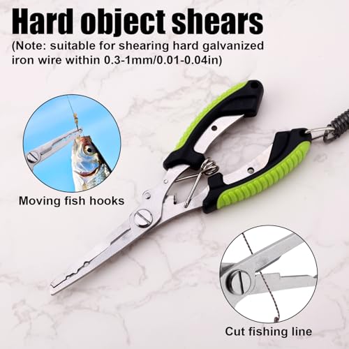 BOXOB Fishing Pliers, Metal Fishing Pliers Saltwater Fishing Pliers Hook Remover Needle Nose Pliers Fishing Multifunctional Tool Accessories Fishing Gear and Gifts for Men - style: Green Handle