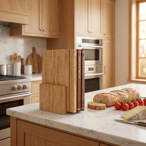 Book Cutting Board Set of 3 with Stand - Wooden Library Shaped Chopping Boards That Look Like Books, Labeled Meat, Fish, Cheese & Bread, Fruits & Vegetables, Decorative Kitchen Cutting Boards