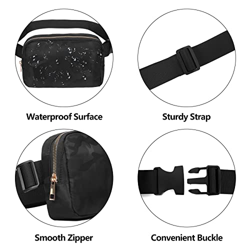 VOROLO Fanny Pack For Women And Men Crossbody Bag Belt Bag | Adjustable Strap Graduation Gifts Lightweight Travel Running - color: Black+Camo Black