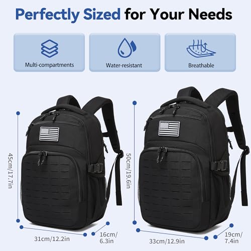 Wotony Military tactical backpack Laser-Cut MOLLE Webbing, backpack for men black small tactical assault bag (dark gray, 20 inch) - color: Dark Gray, size: 20 inch