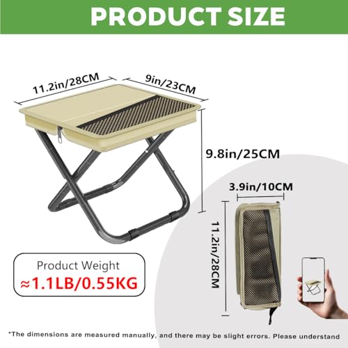 2-in-1 Collapsible Camping Stool & Sling Bag / 220LB Load Capacity Folding Portable Fishing Stool/Collapsible Stool for Camping, Hiking, Fishing, Gardening & Beach Outdoor Activities - color: Khaki, size: Medium