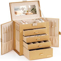 Homde Synthetic Leather Huge Jewelry Box Mirrored Watch Organizer Necklace Ring Earring Storage Lockable Gift Case (Gold) - color: Gold