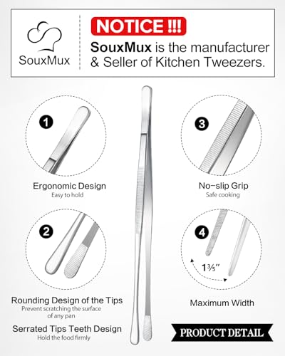 2 Pcs 12-inch Cooking Tweezers Tongs Precision Serrated Tips, Stainless Steel Professional Chef Tweezer Kitchen Tools for BBQ, Plating and Serving（Silver） - color: Silver, size: 12inch