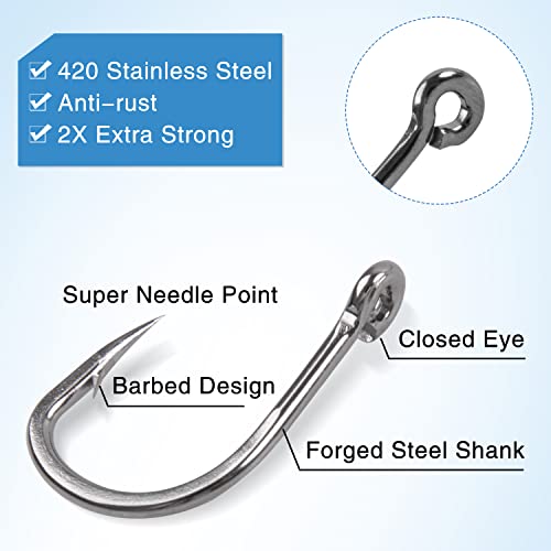 Live Bait Hook Saltwater, 30Pcs Catfish Circle Hooks 2X Strong Stainless Steel Fishing Hooks 1/0-12/0 - size: 6/0-30pcs