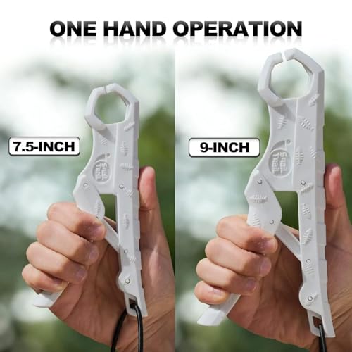 SNAIL TRAIL 7.5''/9'' Floating Fish Gripper, Fishing Grabber, Catfish Mouth Pliers, Caught Bass Holder, Digital Scale Hook Clamp, Saltwater Lip Grip Tool with Lanyard, Gifts for Men, White - color: White, size: 9"