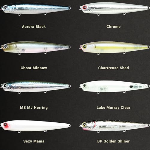 LUCKY CRAFT Gunfish 95 3 Hook Freshwater Fishing Lures and Bait for Bass Fish, Topwater Fish Line, Surface Bait with Treble Hooks, Fishing Gear for Tackle Box - color: 250 Chartreuse Shad