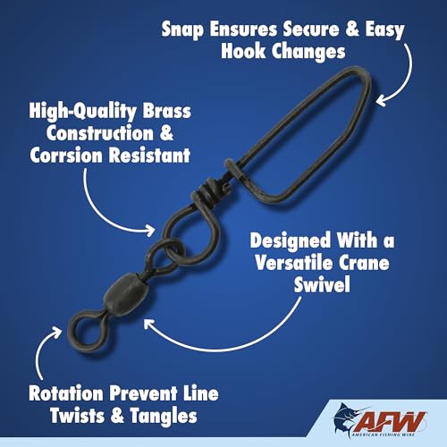 AFW Brass Coastlock Snap Swivels – Durable Fishing Gear with High-Strength Wire Snaps, Black Oxide Finish, Prevents Line Twisting & Kinking, Supports Up to 350 lb Test. - size: 2 pc, #4/0, 350 lb test