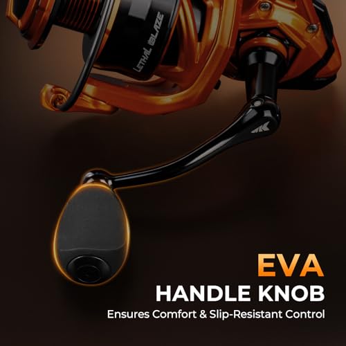 KastKing Lethal Blaze Spinning Fishing Reel, 17.6LBs Max Drag, 5.2:1 Gear Ratio, Ultra-Smooth Freshwater & Inshore Spinning Reel, CNC Aluminum Spool, Ideal for Bass & Trout Fishing - size: 3000