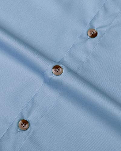 Alimens & Gentle Short Sleeve Fishing Shirt Wicking Fabric Sun Protection Casual Button Down Shirts - color: Blue, size: Small