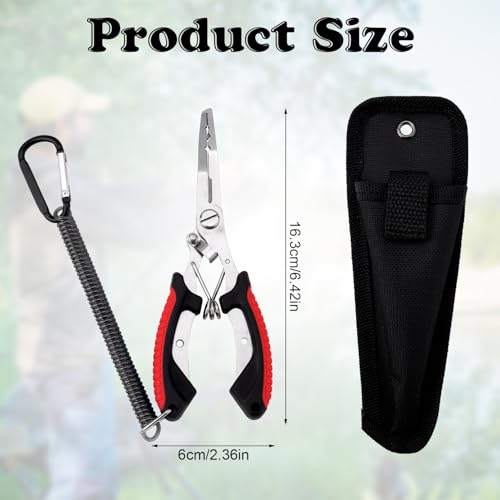 BOXOB Fishing Pliers, Metal Fishing Pliers Saltwater Fishing Pliers Hook Remover Needle Nose Pliers Fishing Multifunctional Tool Accessories Fishing Gear and Gifts for Men - style: Red Handle